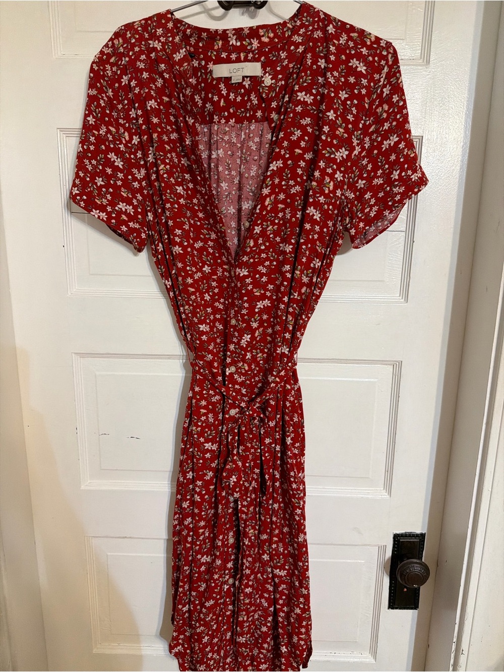 LOFT Red Floral Wrap Midi Dress
